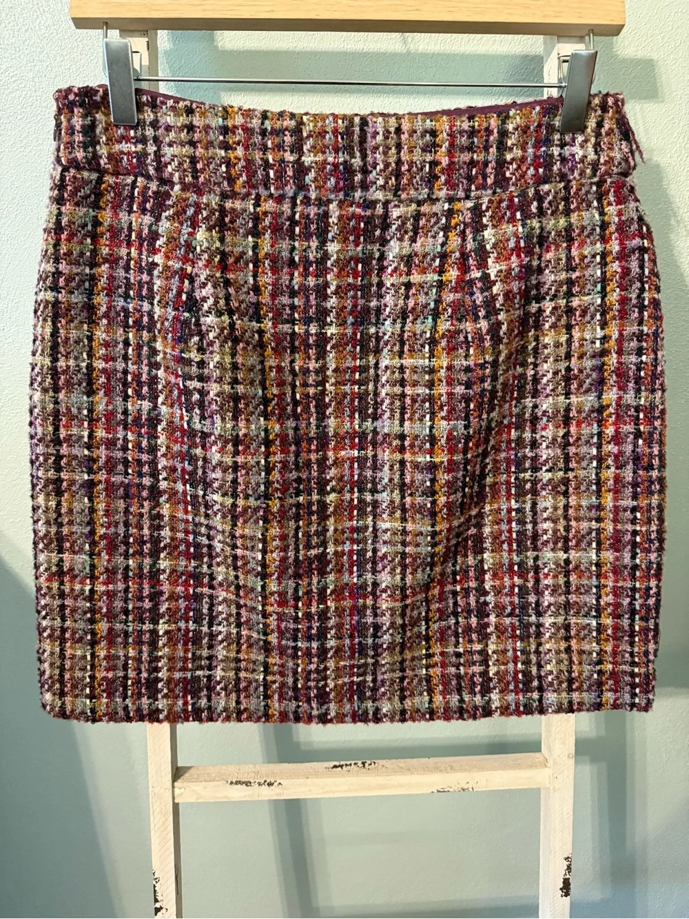 NWT LOFT Tweed Mini Skirt Red Pink Multicolor Size 6 Women
